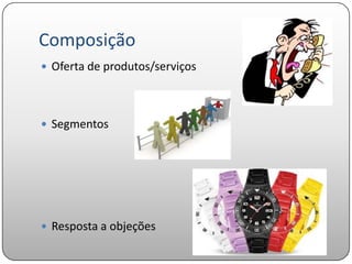 Composição
 Oferta de produtos/serviços




 Segmentos




 Resposta a objeções
 