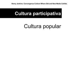Cultura participativa Cultura popular   Henry Jenkins: Convergence Culture Where Old and New Media Collide.   