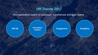 Innovation
Culture
Engagement AnalyticsHR UX
Font: Produced by author
HR Trends 2017
Reorganization based on purposes, experiences and agile teams
 