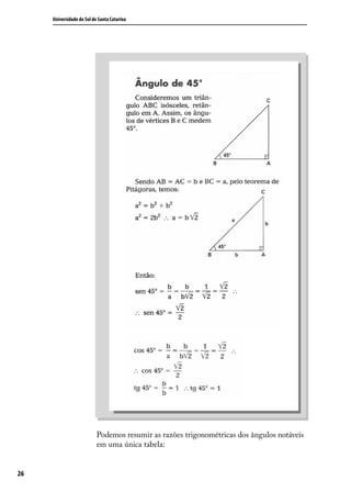 Universidade do Sul de Santa Catarina




                           Podemos resumir as razões trigonométricas dos ângulos notáveis
                           em uma única tabela:


26
 