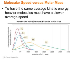 © 2014 Pearson Education, Inc.
Molecular Speed versus Molar Mass
• To have the same average kinetic energy,
heavier molecules must have a slower
average speed.
 