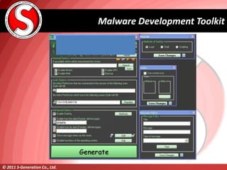 Malware Development Toolkit




© 2011 S-Generation Co., Ltd.
 