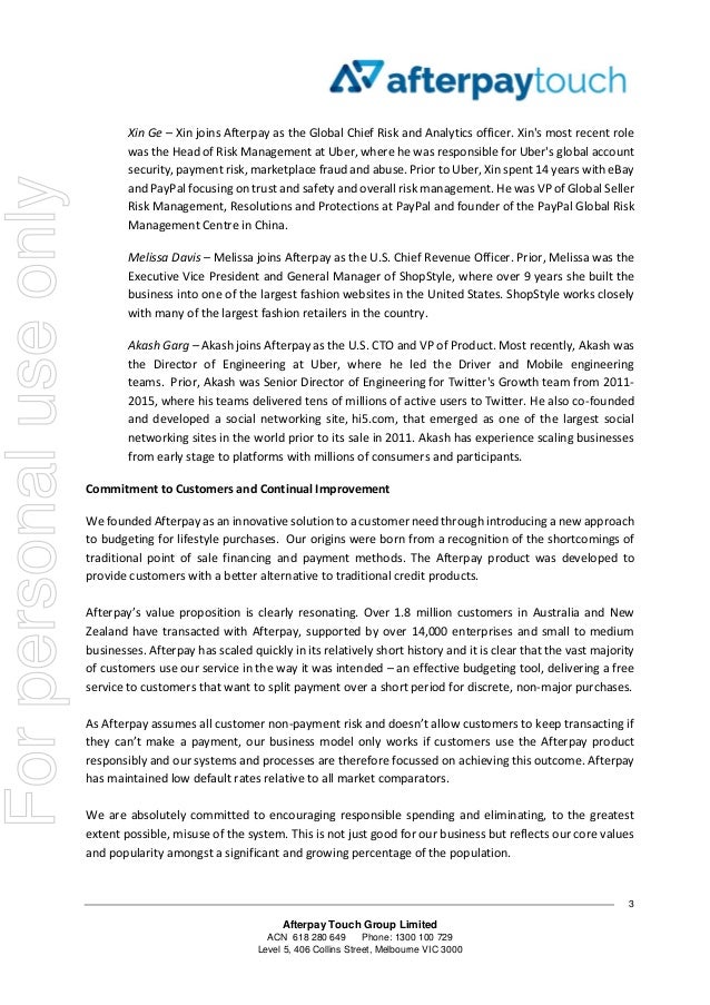 Afterpay Us Launch - forpersonaluseonly 3