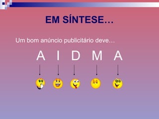 EM SÍNTESE… Um bom anúncio publicitário deve… A  I  D  M  A 