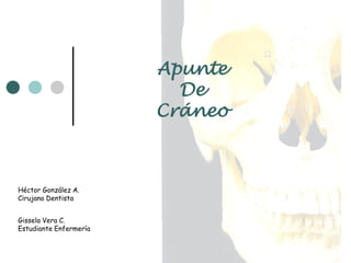 Apunte
                          De
                        Cráneo



Héctor González A.
Cirujano Dentista


Gissela Vera C.
Estudiante Enfermería
 