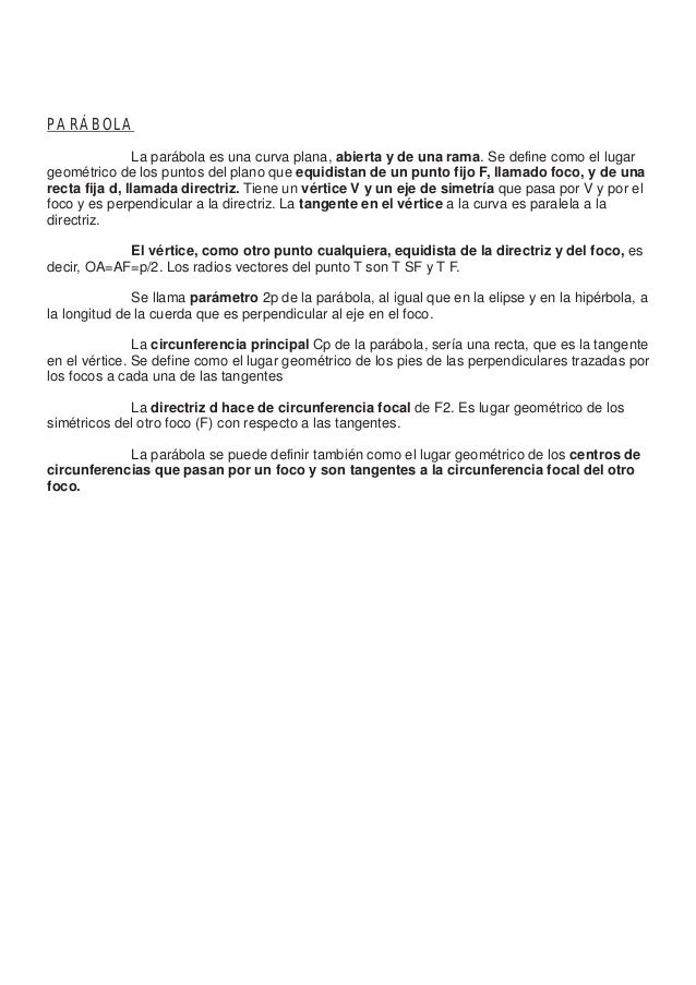 Apuntes curvas cónicas dibujo técnico 2º Bachillerato