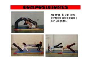 ¿ACROSPORT = DEPORTE?
Se puede competir en las siguientes categorías:
parejas femeninas, parejas masculinas, parejas mixtas,
tríos femeninos y cuartetos masculinos.
El Acrosport es una disciplina incluida junto con el resto de deportes
acrobáticos en la IFSA- Federación Internacional de Deportes
Acrobáticos fundada en 1973. Como deporte de competición que es, el
Acrosport presenta las siguientes características:
Existen unas exigencias mínimas en el ejercicio de
competición. Donde los elementos de equilibrios y saltos
acrobáticos constituyen la parte principal del ejercicio,
formando un conjunto armonioso y rítmico con otros
elementos gimnásticos de flexibilidad y
danza.
El ejercicio se realizará en una superficie de 12 x 12
metros, con acompañamiento musical y su duración es
de 2 minutos y 30 segundos.
 