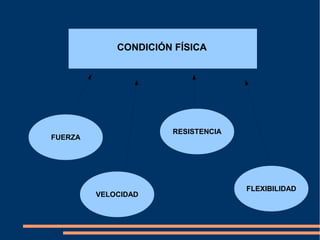 CONDICIÓN FÍSICA




                      RESISTENCIA
FUERZA




                                    FLEXIBILIDAD
       ...