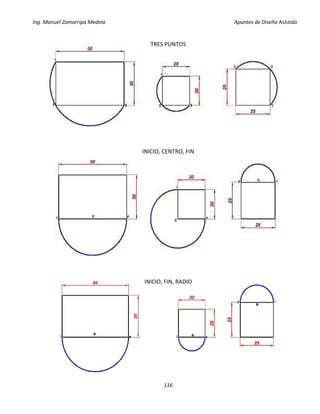 Ing. Manuel Zamarripa Medina Apuntes de Diseño Asistido
116
TRES PUNTOS
INICIO, CENTRO, FIN
INICIO, FIN, RADIO
 