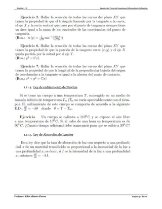 Modulo I y II Apuntes del Curso de Ecuaciones Diferenciales Ordinarias
Profesor: Edis Alberto Flores Página 57 de 62
1.11.4. Ley de enfriamiento de Newton
1.11.5. Ley de Absorción de Lamber
 