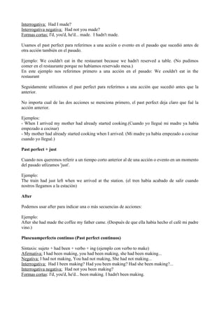 Interrogativa: Had I made?
Interrogativa negativa: Had not you made?
Formas cortas: I'd, you'd, he'd... made. I hadn't mad...