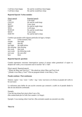 I will have been happy       He said he would have been happy
I will have sleep            He said he would have sleep

Re...