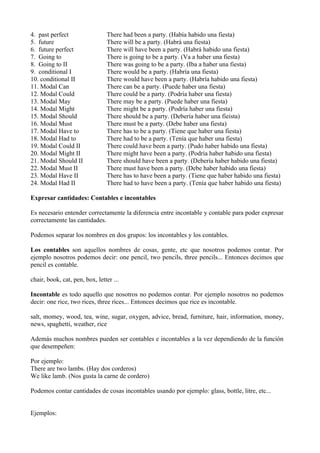 4. past perfect                 There had been a party. (Había habido una fiesta)
5. future                       There wi...