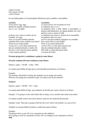 a glass of water
trree cartons of milk
a loaf of bread

En esta tabla puedes ver las principales difirencias entre contabl...