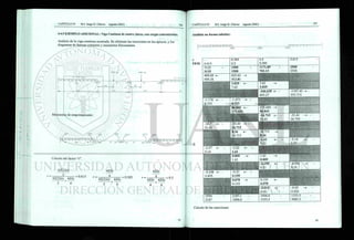 4.4.5 EJEMPLO ADICIONAL: Viga Continua de cuatro claros, con cargas concentradas.
Análisis de la viga continua mostrada. Se obtienen las reacciones en los apoyos, y los
diagramas de fuerzas cortantes y momentos flexionantes.
3000 K
g 2000 K
g
i
v= 1500 Kg/n.
TST^V V V V V V V V V I
w- 1
2
ü
0 <s/.
IV" Y Z Z 3 Q C T ; '
Momentos de empotramiento:
V V V V V V
V V V V - Y - V V V
Calculo del factor "r".
4E(2IÓ) 4EIQ 4EIo
m á ^ = 0
-615
^41(2 lo) 4EIo=0385 r
=4EIoEIo=0
-5
í A : — + — — +
Análisis en forma tabular:
v V V V
/ / y>
r
F E M
 