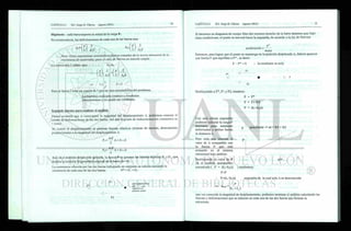 Hipótesis: cada barra soporta la mitad de la carga P.
En consecuencia, las deformaciones de cada una de las barras son:
Ai=
/ 
P
V 2 y
L
A,E
A2-1 ~
L
A2E
Nota: Estas expresiones matemáticas fueron tomadas de la teoría elemental de la ;
resistencia de materiales, para el caso de barras en tensión simple.
La restricción 2 señala que:
/ 
P
V 2 y
A,=A2
L J p
A, E
L
A2E
 =
f
f = 
Pero el factor f debe ser mayor de 1 por ser una característica del problema.
La hipótesis realizada conduce a resultados
inconsistentes y no puede ser verdadera.
Segundo intento para realizar el análisis
Parece evidente que si conocemos la magnitud del desplazamiento A, podremos conocer el
estado de deformaciones de las dos barras. Así que el grado de indeterminación cinemática es
1 (uno).
Al ocurrir el desplazamiento se generan fuerzas elásticas internas de tensión, directamente
proporcionales a la magnitud del desplazamiento A.
_ AiE . ,
Fi= & = ki. A
L
F 2 = ~ — A = *2.A
L
Así, en el extremo donde está aplicada la fuerza P se generan las fuerzas elásticas Fi y F2 que
tienden a restaurar la geometría original de la barra (A= 0).
La resistencia ofrecida por las dos barras trabajando en conjunto se calcula sumando la
resistencia de cada una de las dos barras: F* = Fi + F2
F1
 punto desplazado la
F ^ _ dist. 1
con
™ respecto a su
posicion inicial
< -
: F2
Si hacemos un diagrama de cuerpo libre del extremo derecho de la barra tenemos que, bajo
estas condiciones, el punto se moverá hacia la izquierda, de acuerdo a la ley de Newton
aceleración — ---—
masa
Entonces, para lograr que el punto se mantenga en la posición desplazada A, deberá aparecer
una fuerza F que equilibre a F* , es decir:
F - F* - 0 la resultante es nula
P*
<
Fl
<L
r> F
F2
Sustituyendo a F*, Fl y F2, tenemos:
F
F
F
p*
F1+F2
(ki+k2)A
Con esta ultima expresión
podemos calcular la carga F
necesaria para mantener
deformadas a ambas barras
la distancia A.
Pero solo nos interesa el
valor de A compatible con
la fuerza P que está
actuando en el sistema
estructural bajo análisis.
Sustituyendo el valor de P
en el modelo matemático
encontrado ( F = (ki+k2)A
F=P
p pendiente -> i r r u i d tf- k2
Areal
) tendremos:
P=(k,+k2)A
P
expresión de la cual solo A es desconocido
=> Areal ~
(Al +k
2 )
 