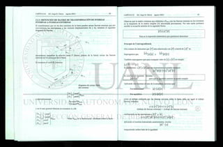 2.2.3. OBTENCIÓN DE MATRIZ DE TRANSFORMACIÓN DE FUERZAS
INTERNAS A FUERZAS EXTERNAS
Si consideramos que en los dos extremos de la barra pueden actuar fuerzas extemas que por
conveniencia las asociaremos a los vectores desplazamiento dx y dy, tenemos el siguiente
diagrama de fuerzas:
/ N
Fy
Fx
Fy
necesitamos encontrar la relación entre P (fuerza interna de la barra) versus las fuerzas
externas en los extremos de la barra.
Si tomamos el nudo B ,tenemos:
Fx
diagrama de cuerpo libre
del extremo
o alternativamente
Fx eos 6
f y . señé?
Pba
Fx=COS 6 *Pbarra
F y = s e n 6 ,
* P b a r r a
y en el caso general (fuerzas en extremos A y B)
- e o s 6
Fy„ - sen 6
FXb eos 0
Fys. sen 6
Pba Nota: Pbarra es la fuerza axial resultante sobre la barra
Observar que la matriz columna que relaciona a Pban-a con las fuerzas externas en los extremos
es la traspuesta de la matriz renglón [A] encontrada previamente. Por esta razón podemos
escribir la ecuación anterior de la siguiente forma
ffi^TM
Esta es la expresión matemática que queríamos demostrar.
Principio de Contragradiencia
Otra manera de demostrar que [ f ] esta relacionada con [p] a través de es:
Supongamos que M"[[a] [*] y H - [ g ] [ü]
También supongamos que para cualquier valor de [x] y [ü] se cumple:
M T
H " M T
[ t / ]
Si sustituimos a [y] y [z] por sus expresiones originales tenemos:
[ x v m u H x r m u ]
se concluye el siguiente teorema:
[5] = [a] t
para que la igualdad anterior se pueda cumplir
Aplicando este teorema al caso de la armadura, tenemos que:
Por continuidad [e] = [a] [/)]
Por equilibrio [f]= [5] [p]
como el trabajo realizado por las fuerzas extemas sobre la barra debe ser igual al trabajo
interno, tenemos:
(1/2) [F]J
[D]H 1/2) [P]j
[e]
(trabajo de fuerzas extemas) = (trabajo de fuerzas internas)
sustituyendo en las expresiones a [77
]1
y [e]
(1/2) [p]T
[B]T
[£>Hl/2) M T
M [O]
aplicando el teorema demostrado anteriormente, resulta:
[*ÍT
=M
trasponiendo ambos lado de la igualdad:
 