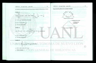 así, podemos calcular para cada una de las tres barras el estado de deformaciones y fuerzas
BARRA #1
D
DI
D3
DA
= [-0.707 - 0 . 7 0 7 0.707 0.707]
0
0
353.6
-1353.6
L
AE
= -707.1
L
AE
L
e = -707.1 (acortamiento de la barra)
AE
p = k, *e = (AE/LX-707.1 — )
AE
p = -707.1 kg. (compresión)
BARRA #2
e=[- 0.707 0.707 0.707 -0.707]
p = K2*E = (AE/L)( -707.1 — • )
AE
p = -707.1 kg. (compresión)
353.6
-1353.6
707.21
0
^ =-707.1 ^ (acortamiento)
AE AE
BARRA #3
; = [ - 1 0 1 0 ]
0
0
707.21
0
p = k3*e = (AE/1.414L)( -707.1 — )
AE
— - =707.1 - - - (acortamiento)
AE AE
L
p = 500 kg. (tensión)
Representación gráfica de los resultados obtenidos
Diagrama de fuerzas en barras
inicial
Configuración
deformada
"Curva elástica" de armadura
 