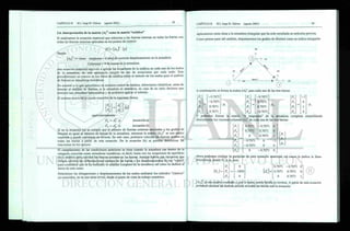 2.6. Interpretación de la matriz {A}T
como la matriz "estática"
Si analizamos la ecuación matricial que relaciona a las fuerzas internas en todas las barras con
todas las fuerzas externas aplicadas en los puntos de control:
Donde:
[AEf => tiene: renglones = # total de vectores desplazamiento en la armadura.
Columnas = # de barras en la armadura.
esta ecuación matricial equivale a aplicar las ecuaciones de la estática en cada uno de los nudos
de la armadura, de esta aplicación surgirá un par de ecuaciones por cada nudo. Este
procedimiento se conoce en los libros de estática como el método de los nudos para el análisis
de fuerzas en armaduras isostáticas.
De acuerdo a lo que aprendimos en nuestros cursos de estática, deberíamos identificar, antes de
intentar el análisis de fuerzas, si la armadura es isostática, en caso de no serlo decimos que
tenemos una armadura hiperestática y no podemos aplicar el método.
El sistema matricial se puede reescribir de la siguiente forma:
p v i
r v i
U . J AT
- R _
equivalentemente:
Fu = Ay • p (ecuación a)
FR = A • p (ecuación b)
Si en la ecuación (a) se cumple que el número de fuerzas externas asociadas a los grados de
libertad es igual al número de barras en la armadura, entonces la matriz [Au] es una matriz
cuadrada y puede calcularse su inversa. En este caso, podemos calcular las fuerzas axiales en
todas las barras a partir de esta ecuación. De la ecuación (b) se pueden determinar las
reacciones en los apoyos.
El cumplimiento de las condiciones anteriores se tiene cuando la armadura cae dentro de la
categoría conocida como armaduras isostáticas; es decir, basta con las ecuaciones de equilibrio
de la estática para calcular las fuerzas internas en las barras. Aunque habría que reconocer que
faltaría calcular las deformaciones internas de las barras y los desplazamientos de sus "nudos"
para considerar que se ha realizado el análisis completo de la armadura, tal como se definió al
inicio de este curso.
Determinar las elongaciones y desplazamientos de los nudos mediante los métodos "clásicos"
ya conocidos, no es una tarea trivial, desde el punto de vista de trabajo numérico.
Aplicaremos estas ideas a la armadura triangular que ha sido estudiada en artículos previos.
Como primer paso del análisis, etiquetaremos los grados de libertad como se indica enseguida:
D2
— 0.7071 X 0.7071" 'K " - f
— 0.7071
' P
f2 0.7071
' P2
F5 0
0.7071
' P
F3 0.7071
' P2
F3 1
F2 . _ 0.7071 _ A . -0.7071^ 0
Y podemos formar la matriz "A traspuesta" de la armadura completa ensamblando
directamente los vectores columna [A]T
de cada una de las tres barras:
K ' 0.7071 -0.7071 0
f2 0.7071 0.7071 0
f3 0 0.7071 1
F
A -0.7071 0 - 1
Fs -0.7071 0 0
f e  0 -0.7071 0
ahora podemos realizar la partición de esta ecuación matricial, tal como lo indica la línea
discontinua, donde Fu y Au son:
> r 0 "0.7071 -0.7071 0
F2 • = • -1000
II
0.7071 0.7071 0
k 0 0 0.7071 1
[AU]t
es una matriz cuadrada y, por lo tanto, puede existir su inversa. A partir de esta ecuación
podemos calcular las fuerzas axiales en todas las barras con la ecuación:
 