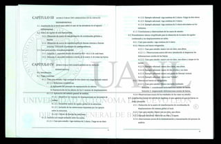 r .. . i •-.
CAPITULO III ESTRUCTURAS TIPO ARMADURA EN EL ESPACIO
TRIDIMENSIONAL
3.1. Ampliación de la teoría para cubrir el caso de las armaduras en el espacio
tridimensional.
3.2. Matriz de rigidez de una barra aislada.
3.2.1. Obtención de matriz de transformación de coordenadas globales a
locales.
3.2.2. Obtención de matriz de transformación de fuerzas internas a fuerzas
externas. Utilizando el principio de contragradiencia.
3.3. Caso para estudio: Armadura piramidal.
3.3.1. Solución 1: ensamble directo de matrices Kb= At.k.A de cada barra
3.3.2. Solución 2: ensamble indirecto a través de la matriz A de todas las barras.
r
CAPITULO IV ESTRUCTURAS TIPO MARCO RIGIDO EN EL ESPACIO
BIDIMENSIONAL
4.0. Introducción.
4.1. Vigas continuas.
4.1.1. Caso para estudio: viga continua de dos claros con carga en nudo central.
4.1.1.1. Relaciones constitutivas.
a) Aplicación del principio de superposición de efectos.
b) Superposición de los efectos de los 6 vectores de desplazamiento.
4.1.1.2. Aplicación del método general de análisis.
4.1.2.1. Identificar los vectores de desplazamiento en los puntos de
control.
4.1.2.2. Ensamblar matriz de rigidez global de la estructura.
4.1.2.3. Inclusión de las restricciones impuestas por los apoyos
sobre la estructura.
4.1.2.4. Cálculo de fuerzas en cada barra.
4.1.2. Análisis con cargas actuando entre los nudos.
4.1.2.1. Caso para estudio: viga continua de 2 claros. Carga en un claro.
4.1.2.2. Ejemplo adicional: viga continua de 2 claros. Carga en dos claros.
4.1.2.3. Ejemplo adicional: viga continua de 3 claros.
4.1.2.4. Ejemplo adicional: viga continua de 2 claros articulados en los
extremos.
4.1.3. Conclusiones y observaciones de los casos de estudio.
4.2. Procedimiento alterno simplificado para la obtención de la matriz de rigidez
condensada a los desplazamientos no nulos.
4.2.1. Caso para estudio: viga continua de 4 claros.
4.2.2. Marcos con barras ortogonales.
4.2.2.1. Caso para estudio: marco con un claro, una altura.
4.2.2.1.1. Observaciones acerca del error introducido al despreciar las
defoimaciones axiales de las barras.
4.2.2.2. Caso para estudio: marco con un claro, una altura y cargas en las
barras.
4.2.2.3. Ejemplo adicional: marco dos claros, una altura.
4.2.2.4. Ejemplo adicional: marco de dos niveles y un claro.
4.2.2.5. Ejemplo adicional: marco con grado de libertad vertical.
4.2.2.6. Ejemplo adicional: marco con "volado".
4.2.3. Marcos con barras no ortogonales.
4.2.3.1. Caso para estudio: Marco con techo inclinado.
Solución 1: considerando deformaciones axiales de barras.
Solución 2: despreciando deformaciones axiales de barras.
4.2.4. Observaciones acerca de los resultados de los casos en estudio.
4.3. Ampliación formal del método de rigideces al caso general en que las barras no
están alineadas.
4.3.1. Deducción de la matriz de transformación de coordenadas de
desplazamiento del sistema global al local.
4.3.2. Caso para estudio: Marco con un claro, una altura.
4.3.3. Ejemplo adicional: Marco de un claro y 2 aguas.
4.3.4. observaciones acerca de la sistematización y mecanización del proceso de
análisis.
 
