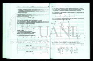 Esta matriz contendrá en la columna i-ésima a las fuerzas que aparecen al hacer igual a
1 la magnitud del grado de libertad i-ésimo. Estas fuerzas se obtienen de los croquis de
la estructura defoimada elaborados en el paso 3. Mediante ejemplos se clarificará esta
parte del procedimiento.
Al terminar la secuencia de pasos propuesta tendremos lo necesario para, una vez calculado
el vector de fuerzas actuantes en los grados de libertad, proceder a calcular el vector de
desplazamientos con la expresión:
[Du]=[KnuY-[F.]
4.2.1. CASO PARA ESTUDIO: VIGA CONTINUA DE 4 CLAROS
Como primer ejemplo de aplicación del método alterno simplificado, resolveremos una
viga continua. Elegimos este ejemplo para así poder comparar fácilmente los resultados con
los que obtendríamos al utilizar el método general.
Hipótesis de trabajo:
• Las barras no se deforman axialmente
• no hay desplazamientos verticales en los apoyos
Objetivo: analizar completamente la estructura.
Las fuerzas ficticias introducidas en el estado 1 son:
wl'
12
wl'
12
wl
12
w l '
12
2
Cuya resultante es:
2
2
ESTADO I
Por lo tanto, las fuerzas necesarias en el estado 2 son:
ESTADO II
w l '
12
_wj_
12
_w] ;
12
• ^ r • ?
¿ L A < t
.7
12
12/-
V
Para poder resolver la estructura en su estado 2, debemos obtener la matriz de rigidez K] l u
que nos permita calcular las magnitudes de los diferentes grados de libertad. El cálculo de
la matriz de rigidez lo realizaremos a través del uso del método alterno simplificado.
Paso 1: identificación de todos los grados de libertad existentes en la viga de acuerdo a las
hipótesis de trabajo aceptadas.
Pasos 2 y 3: croquis de las deformadas de la viga para cada uno de los grados de libertad
tomando un valor unitario y el resto un valor de cero.
D
l=l
D
2
=
D
3
=
D
4
=
0
D
2
=
l
D
1
=
D
3
=
D
4
=
0
D
3
=
l
D
I
=
D
2
=
D
4
=
0
D
4
=
l
D
!
=
D
2
=
D
3
=
0
Paso 4: Formación de la matriz de rigidez ) q u e n o s
relaciona a pu con £>„.
La primera columna se obtiene de los valores establecidos en el croquis de la deformada
cuando D, = 1, las demás columnas se obtienen de manera análoga.
F
i
F ,
FA
4EI 4El
+
L L
2El
L
0
2El
L
4EI 4EI
+
L L
2EI
" L
0
0
2EI
2EI
L
0
4El 4El 2EI
+
L L L
4El
D

D
2
A
da
 