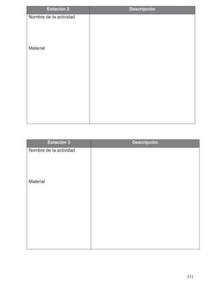Estación 2 Descripción
Nombre de la actividad
Material
Estación 3 Descripción
Nombre de la actividad
Material
331
 