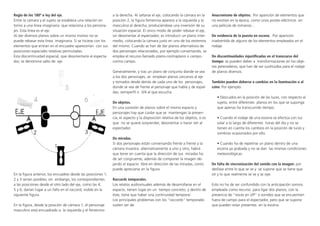 Regla de los 180º o ley del eje.
Entre la cámara y el sujeto se establece una relación en
torno a una línea imaginaria que relaciona a los persona-
jes. Esta línea es el eje.
Al dar diversos planos sobre un mismo motivo no se
puede rebasar esta línea imaginaria. Si se hiciese con los
elementos que entran en el encuadre aparecerían con sus
posiciones espaciales relativas permutadas.
Esta discontinuidad espacial, que desorientaría al especta-
dor, se denomina salto de eje.
En la figura anterior, los encuadres desde las posiciones 1,
2 y 3 serían posibles; sin embargo, los correspondientes
a las posiciones desde el otro lado del eje, como las 4,
5 y 6, darían lugar a un fallo en el raccord, visible en la
siguiente figura.
En la figura, desde la posición de cámara 1, el personaje
masculino está encuadrado a la izquierda y el femenino
a la derecha. Al saltarse el eje, colocando la cámara en la
posición 2, la figura femenina aparece a la izquierda y la
masculina al derecha, produciéndose una inversión de su
situación espacial. El único modo de poder rebasar el eje,
sin desorientar al espectador, es introducir un plano inter-
medio, colocando la cámara justo en uno de los extremos
del mismo. Cuando se han de dar planos alternativos de
dos personajes relacionados, por ejemplo conversando, se
emplea el recurso llamado plano-­contraplano o campo-­
contra campo.
Generalmente, y tras un plano de conjunto donde se vea
a los dos personajes, se emplean planos cercanos al eje
y tomados desde detrás de cada uno de los personajes,
donde se vea de frente al personaje que habla y de espal-
das, semiperfil o 3/4 al que escucha.
De objetos.
En una sucesión de planos sobre el mismo espacio y
personajes hay que cuidar que se mantengan la presen-
cia, el aspecto y la disposición relativa de los objetos, si es
que no se quiere sorprender, desorientar o hacer reír al
espectador.
De miradas.
Si dos personajes están conversando frente a frente y la
cámara muestra alternativamente a uno y otro, habrá
que tener en cuenta que la dirección de sus miradas ha
de ser congruente, además de componer la imagen de-
jando el espacio libre en dirección de las miradas, como
puede apreciarse en la figura.
Raccords temporales.
Los relatos audiovisuales además de desarrollarse en el
espacio, tienen lugar en un tiempo concreto, y dentro de
éste, tiene que haber una continuidad temporal.
Los principales problemas con los “raccords“ temporales
suelen ser de:
Anacronismo de objetos. Por aparición de elementos que
no existían en la época, como unos postes eléctricos en
una película de romanos...
De evidencia de la puesta en escena. Por aparición
inadvertida de alguno de los elementos empleados en el
rodaje.
De discontinuidades injustificadas en el transcurso del
tiempo: se pueden deber a transformaciones en los obje-
tos perecederos, que han de ser sustituidos para el rodaje
de planos diversos.
También pueden deberse a cambios en la iluminación o al
color. Por ejemplo:
• Descuidos en la posición de las luces, con respecto al
sujeto, entre diferentes planos en los que se suponga
que apenas ha transcurrido tiempo.
• Cuando el rodaje de una escena se efectúa con luz
solar a lo largo de diferentes horas del día y no se
tienen en cuenta los cambios en la posición de luces y
sombras ocasionados por ello.
• Cuando ha de repetirse un plano dentro de una
escena ya grabada y no se dan las mismas condiciones
meteorológicas.
De falta de sincronización del sonido con la imagen: por
desfase entre lo que se ve y se supone que se tiene que
oír y lo que realmente se ve y se oye.
Esto no ha de ser confundido con la anticipación sonora
empleada como recurso para ligar dos planos, con la
presencia de “voces en off” o sonidos que se encuentren
fuera de campo para el espectador, pero que se supone
que pueden estar presentes en la escena.
B"+'7&'"#3'FGDE'#'"&2'7&"'&H&)'#
(#/*#8PC*%*#K#(/#).Q(:&#)(#():*;/(8(#.-*#,&"+/-01'&1'5#,1#'+'%1+'"U1&+'-6+B-1+,-+'
,&"+/-#1+'+'"#3'8&,3#1+H&3)'435+'"U1&+'&3'&"'&H&"##
*%#056(%)&)#3/*-&)#)&;%(#.-#C5)C&#C&:56&#-&#)(#3.(0(#%(;*)*%#():*#/O-(*#
D5-*%5*"#V-'3&'N-/-&3&'/#1'"#3'&"&6&15#3'$%&'&15,+1'&1'&"'&1/%+7,&'+8+,&/&,U+1'
3%3'8#3-/-#1&3'&38+/-+"&3',&"+5-9+3'8&,6%5+7+3)'#
#
'7-3/#15-1%-7+7'&38+/-+"O'$%&'7&3#,-&15+,U+'+"'&38&/5+7#,O'3&'7&1#6-1+'3+"5#'7&'
#
*#'5D.%*#*-:(%5&%H#/&)#(-8.*0%()#0()0(#/*)#3&)585&-()#>H#<#K#@#)(%O*-#3&)5;/()W#)5-#
*%D&H#/&)#8&%%()3&-05(-:()#*#/*)#3&)585&-()#0()0(#(/#&:%&#/*0 (/#(Q(H#8&C&#/*)#TH#
XH#0*%O*-#/.D*%#*#.-#'*//&#(-#(/#%*88&%0H#65)5;/(#(-#/*#)5D.5(-:(#'5D.%*"#
 