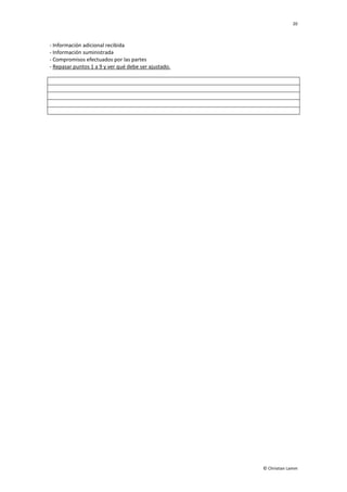 20
© Christian Lamm
- Información adicional recibida
- Información suministrada
- Compromisos efectuados por las partes
- Repasar puntos 1 a 9 y ver qué debe ser ajustado.
 