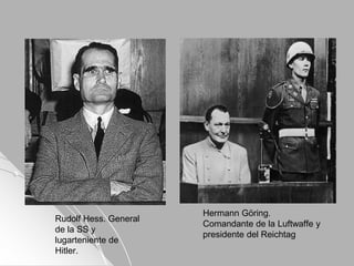 Hermann Göring.
Comandante de la Luftwaffe y
presidente del Reichtag
Rudolf Hess. General
de la SS y
lugarteniente de
Hitler.
 