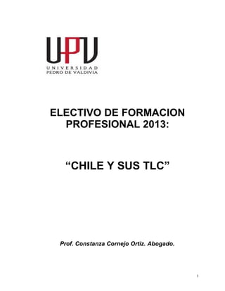 ELECTIVO DE FORMACION
PROFESIONAL 2013:
“CHILE Y SUS TLC”
Prof. Constanza Cornejo Ortiz. Abogado.
1
 