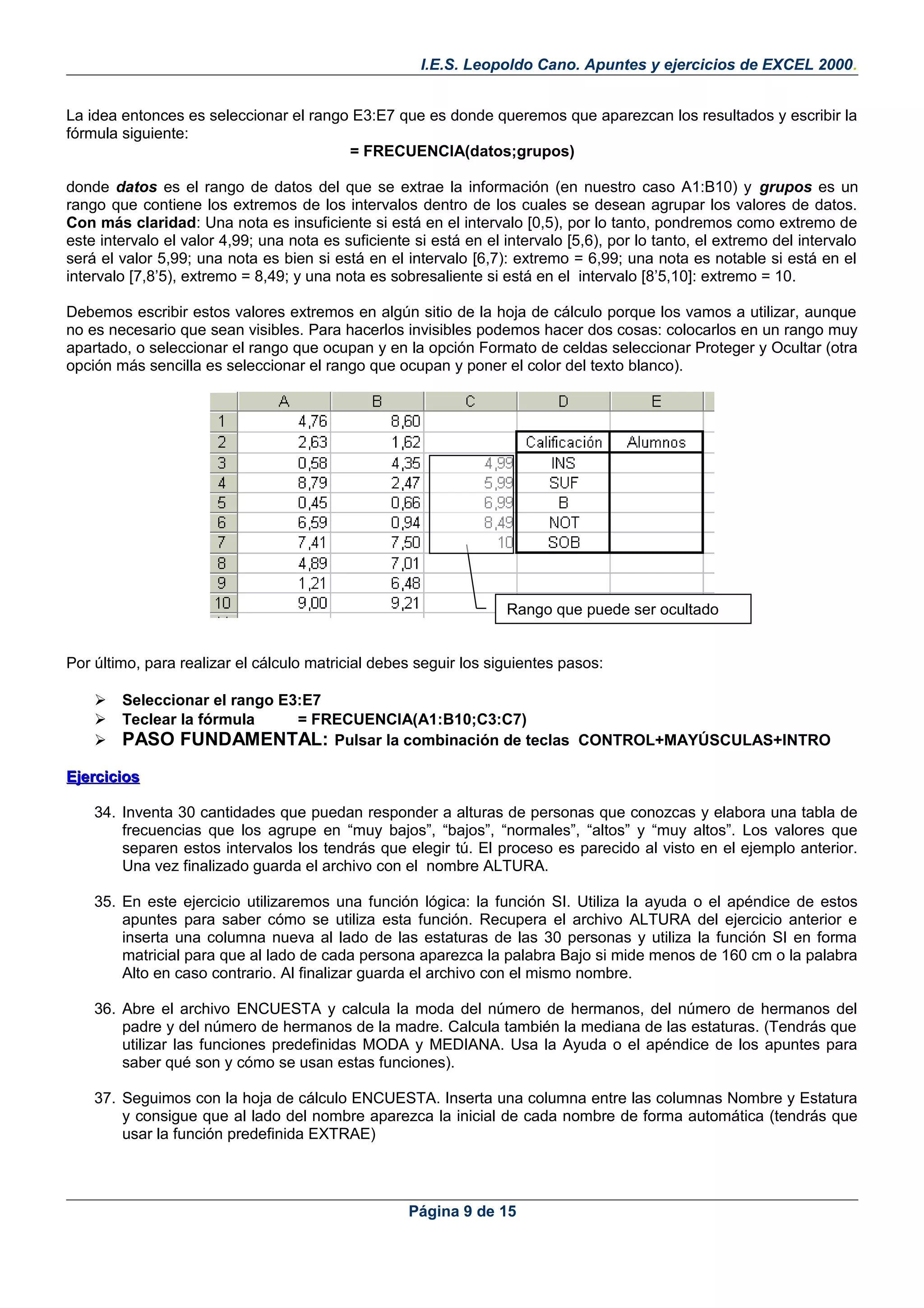 Apuntes y ejercicios sobre excel 2000 | DOC