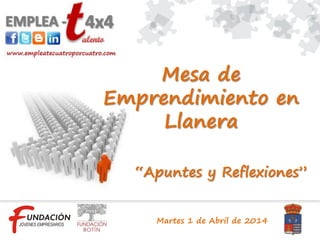 Martes 1 de Abril de 2014
“Apuntes y Reflexiones”
Mesa de
Emprendimiento en
Llanera
 