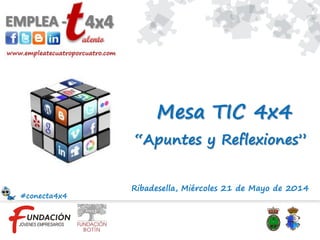 Ribadesella, Miércoles 21 de Mayo de 2014
“Apuntes y Reflexiones”
Mesa TIC 4x4
#conecta4x4
 