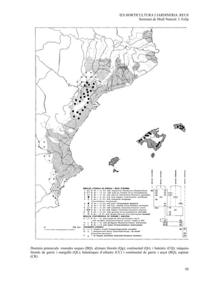 IES HORTICULTURA I JARDINERIA. REUS
                                                                       Seminari de Medi Natural. J. Felip




Dominis potencials: rouredes seques (BQ); alzinars litorals (Qg); continental (Qr); i baleàric (CQ); màquies
litorals de garric i margalló (QL); baleàriques d´ullastre (CC) i continental de garric i arçot (RQ); espinar
(CR)


                                                                                                          50
 