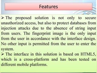 Securing Mobile Cloud Using Fingerprint Authentication | PPTX