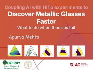 Coupling AI with HiTp experiments to
Discover Metallic Glasses
Faster
What to do when theories fail
Apurva Mehta
 