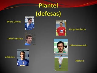 3Nuno Gomes
5Jorge Humberto
13Pedro Branco
14Pedro Coentrão
23Gomes
28Bruno
 