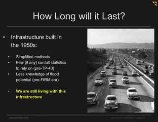 • Infrastructure built in
the 1950s:
• Simplified methods
• Few (if any) rainfall statistics
to rely on (pre-TP-40)
• Less knowledge of flood
potential (pre-FIRM era)
• We are still living with this
infrastructure
OHM-ADVISORS.COM ARCHITECTS. ENGINEERS. PLANNERS.
How Long will it Last?
 