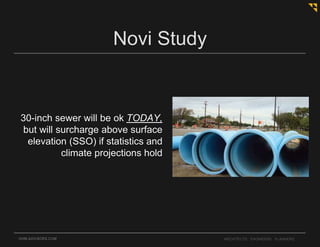 OHM-ADVISORS.COM ARCHITECTS. ENGINEERS. PLANNERS.
Novi Study
30-inch sewer will be ok TODAY,
but will surcharge above surface
elevation (SSO) if statistics and
climate projections hold
 