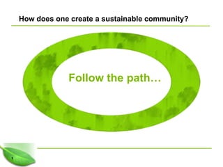 How does one create a sustainable community?




                Follow the path…




5
 