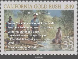 Battle of Little Big HornGeorge Armstrong Custer was sent to force the Sioux, Cheyenne and Arapaho back to their reservations.Commander of the 7th CalvaryJune 26, 1876He was heavily outnumbered and trapped.Custer & all 220 of his men died“Custer’s Last Stand” outraged Americans and led to govt. retribution.The Sioux and Cheyenne were crushed within a year