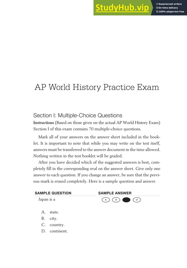 AP World History Practice Exam Section I MultipleChoice Questions
