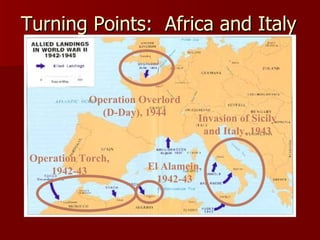Turning Points:  Africa and Italy Operation Torch, 1942-43 El Alamein, 1942-43 Invasion of Sicily and Italy, 1943 Operation Overlord (D-Day), 1944 