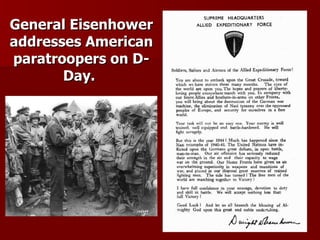 General Eisenhower addresses American paratroopers on D-Day.   