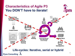 Pyne Consulting l 11
Characteristics of Agile P3
You DON’T have to iterate!
Life-cycles: Iterative, serial or hybrid
 