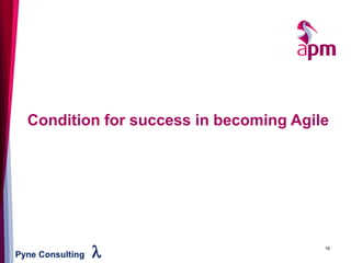 Pyne Consulting l 16
Condition for success in becoming Agile
 