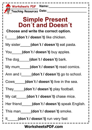 Practise Present Simple Don't and Doesn't.PDF