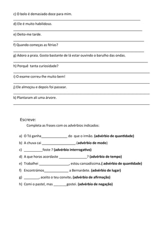 ficha advérbios português 6º ano
