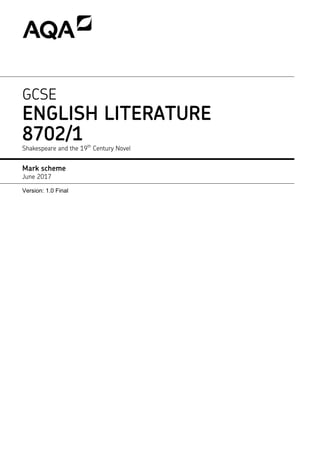 GCSE
ENGLISH LITERATURE
8702/1
Shakespeare and the 19th
Century Novel
Mark scheme
June 2017
Version: 1.0 Final
 
