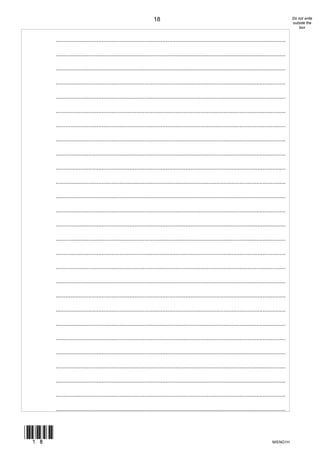 18                                                                                  Do not write
                                                                                                                                                      outside the
                                                                                                                                                          box


       ............................................................................................................................................

       ............................................................................................................................................

       ............................................................................................................................................

       ............................................................................................................................................

       ............................................................................................................................................

       ............................................................................................................................................

       ............................................................................................................................................

       ............................................................................................................................................

       ............................................................................................................................................

       ............................................................................................................................................

       ............................................................................................................................................

       ............................................................................................................................................

       ............................................................................................................................................

       ............................................................................................................................................

       ............................................................................................................................................

       ............................................................................................................................................

       ............................................................................................................................................

       ............................................................................................................................................

       ............................................................................................................................................

       ............................................................................................................................................

       ............................................................................................................................................

       ............................................................................................................................................

       ............................................................................................................................................

       ............................................................................................................................................

       ............................................................................................................................................

       ............................................................................................................................................

       ............................................................................................................................................



(18)
                                                                                                                                          M/ENG1H
 